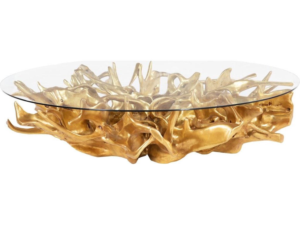 Cast Root Coffee Table, Gold Leaf, With 82" Glass - main image
