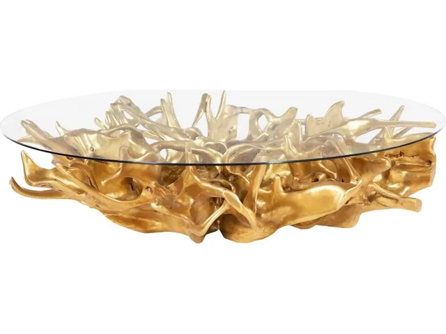 Cast Root Coffee Table, Gold Leaf, With 82" Glass