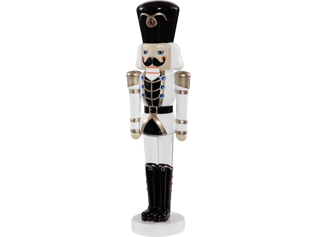 Nutcracker Soldier Sculpture 4ft, Black, White, and Gold - main image