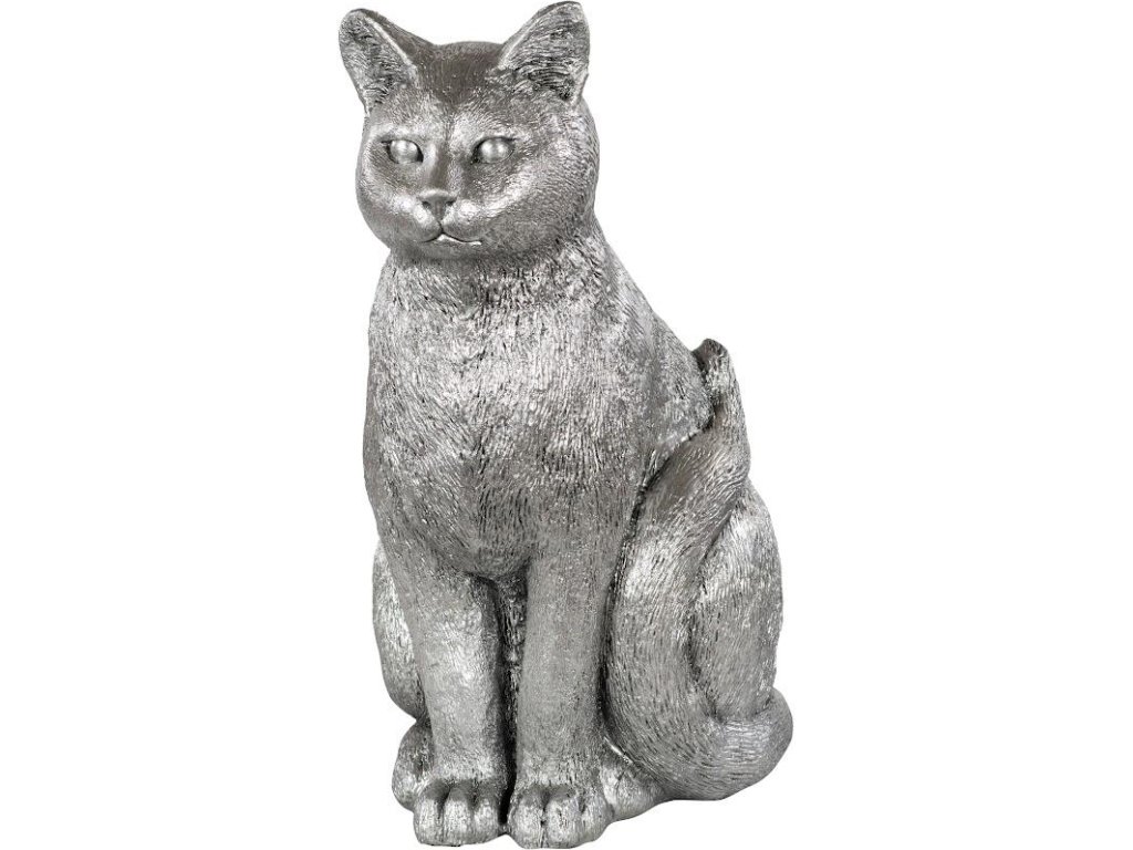 Cat Sitting Sculpture, Silver Leaf - main image
