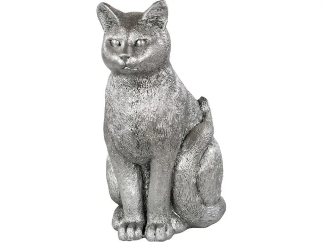 Cat Sitting Sculpture, Silver Leaf