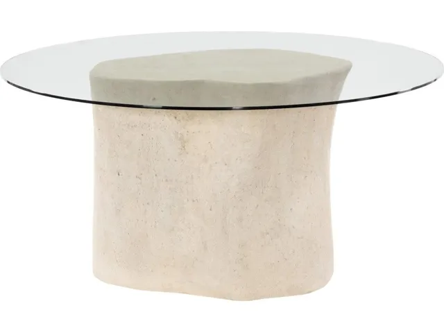 Log Dining Table, 60" Glass Top, Roman Stone