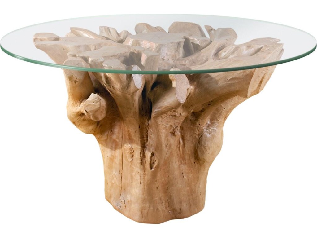 Root Dining Table Base, 60 Round Glass Top, Faux Bois - main image
