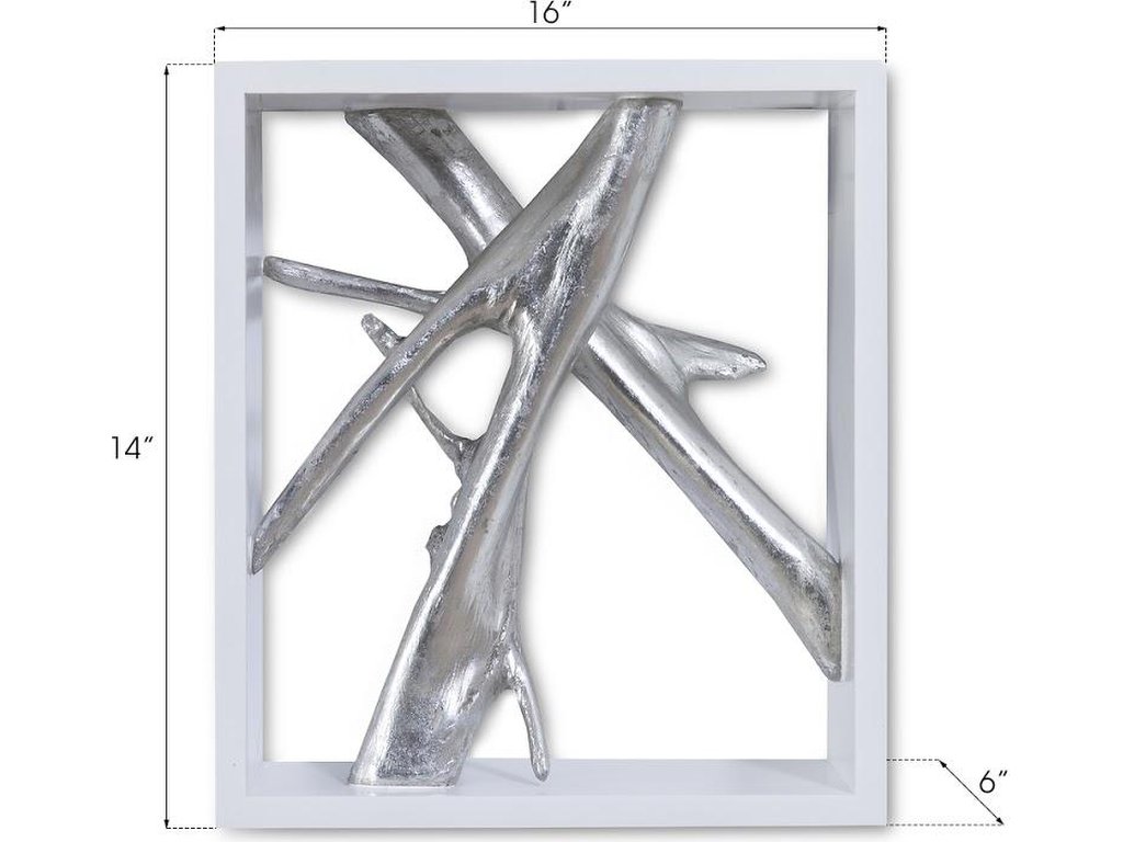 Framed Branches Wall Tile, White, Silver Leaf - image 2