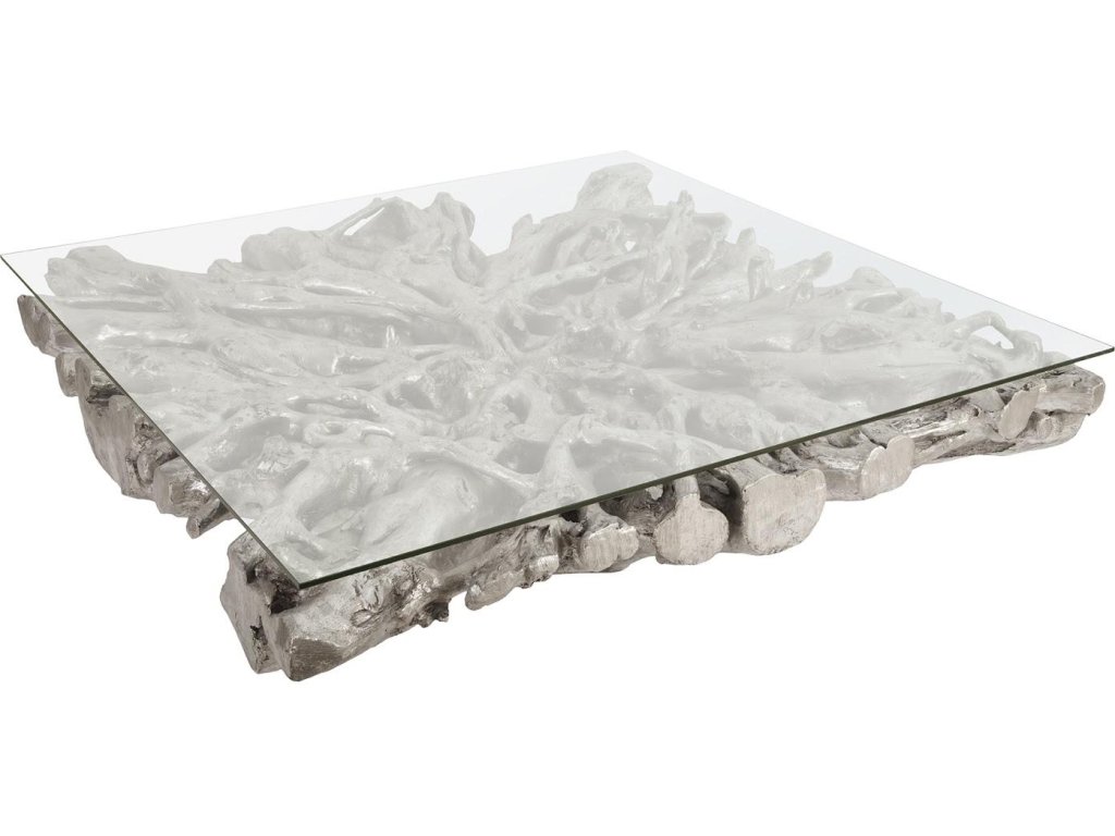 Square Root Cast Coffee Table, With Glass, Silver Leaf - image 1