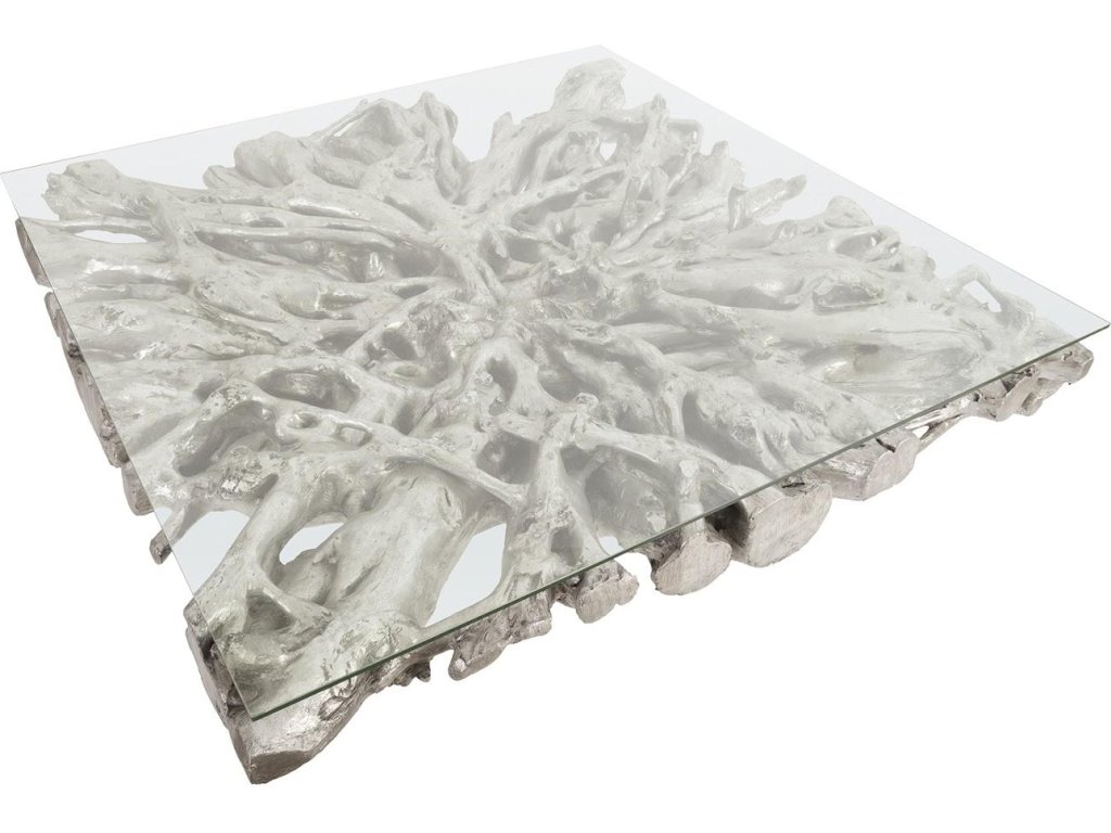 Square Root Cast Coffee Table, With Glass, Silver Leaf - image 2