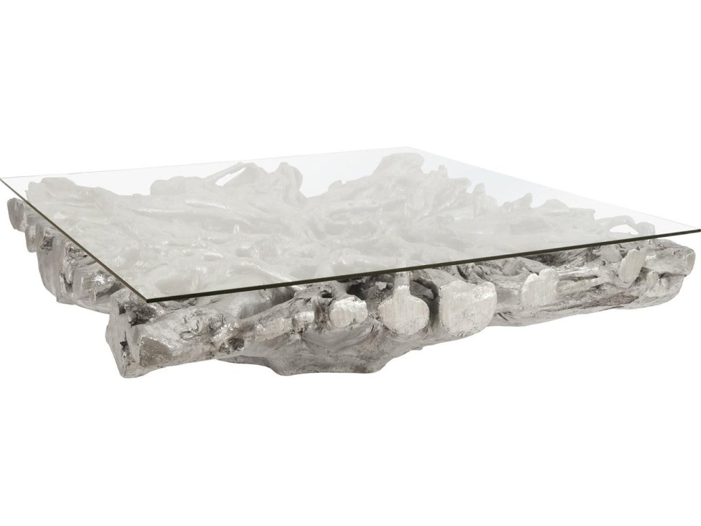 Square Root Cast Coffee Table, With Glass, Silver Leaf - main image