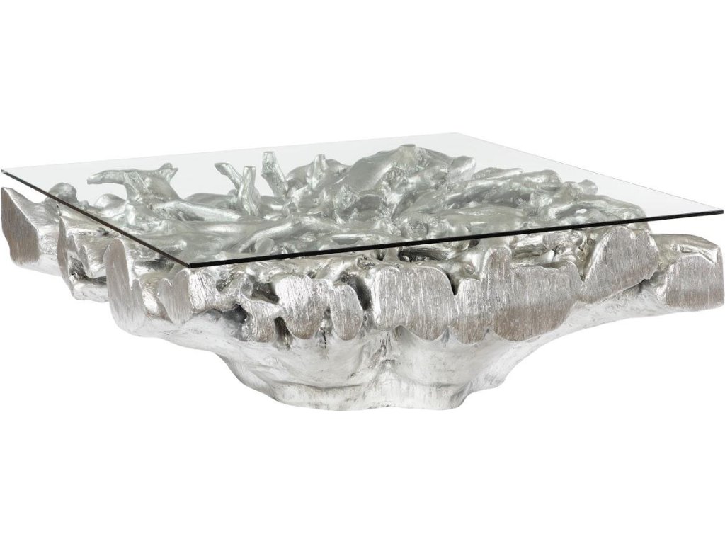 Square Root Cast Coffee Table, With Glass, MD, Silver Leaf - main image