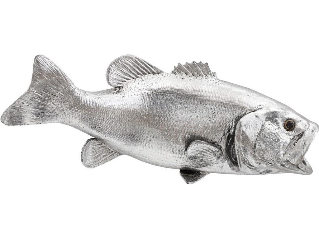 Large Mouth Bass Fish Wall Sculpture, Resin, Silver Leaf - image 1