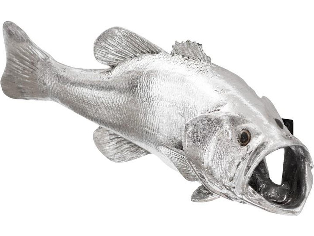 Large Mouth Bass Fish Wall Sculpture, Resin, Silver Leaf - image 2