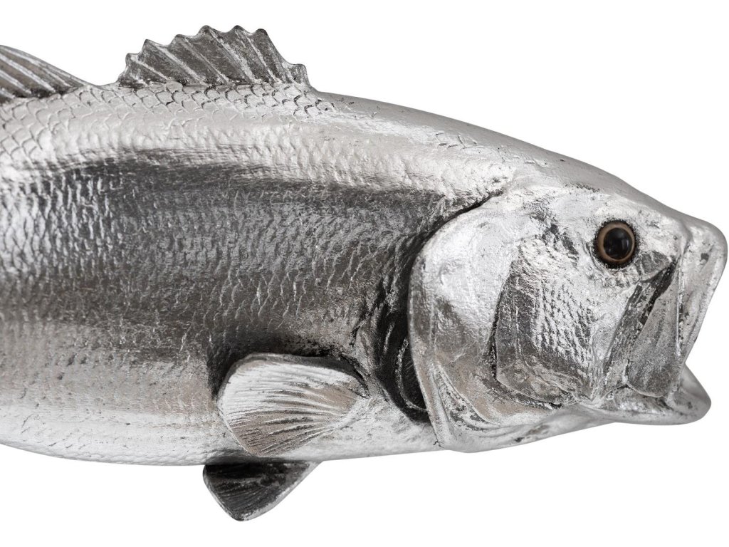 Large Mouth Bass Fish Wall Sculpture, Resin, Silver Leaf - image 3