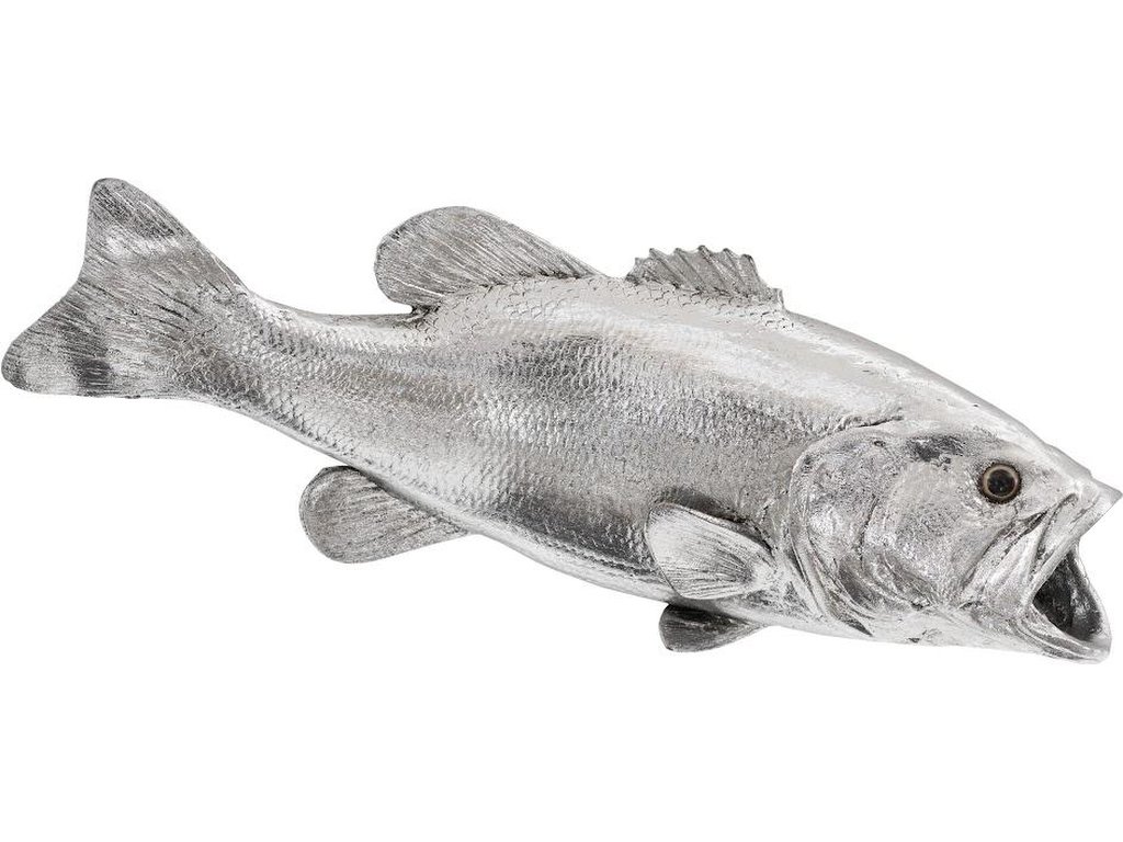 Large Mouth Bass Fish Wall Sculpture, Resin, Silver Leaf - main image