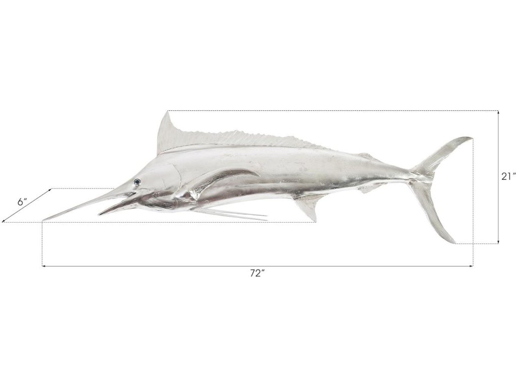 Blue Marlin Fish Wall Sculpture, Resin, Silver Leaf - image 1