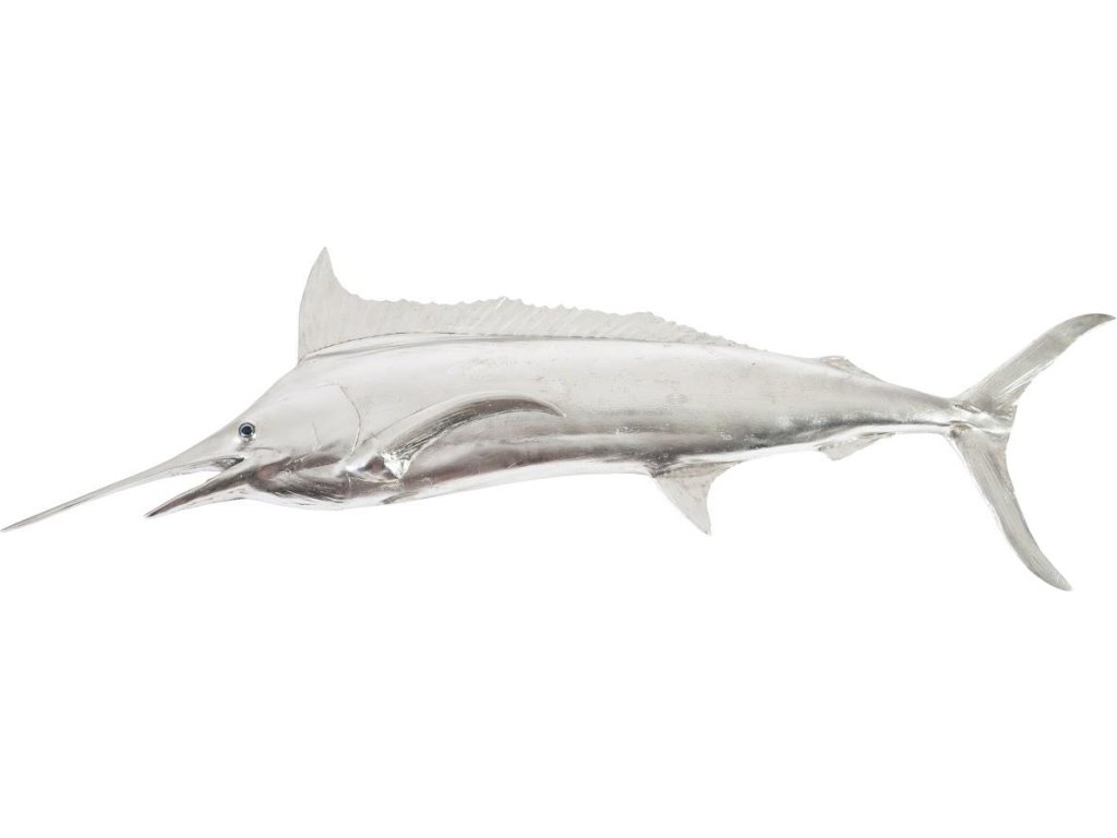 Blue Marlin Fish Wall Sculpture, Resin, Silver Leaf - main image