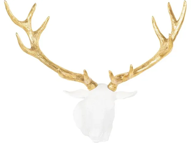 Stag Deer Head, White, Gold Leaf - Alternative View