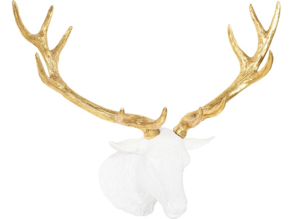 Stag Deer Head, White, Gold Leaf - main image