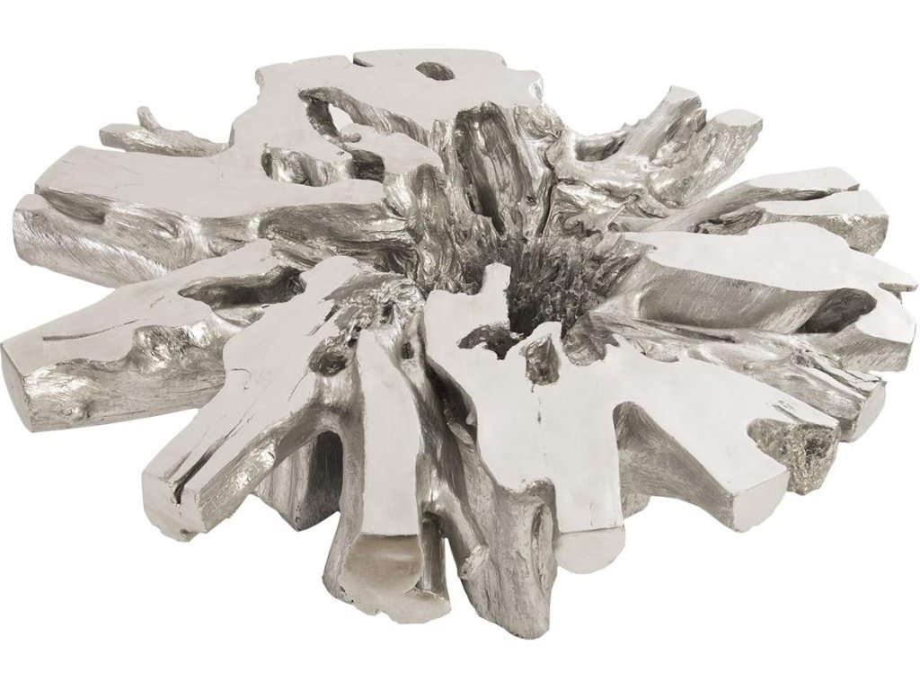 Abyss Cast Root Coffee Table With Glass, Silver Leaf - image 1