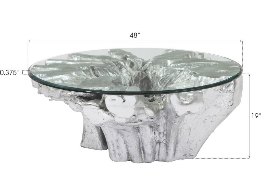 Abyss Cast Root Coffee Table With Glass, Silver Leaf - image 7