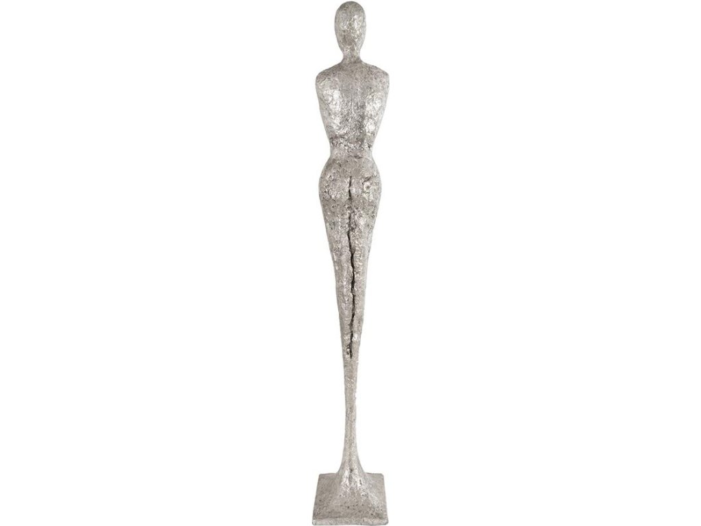 Tall Chiseled Female Sculpture, Resin, Silver Leaf - image 1