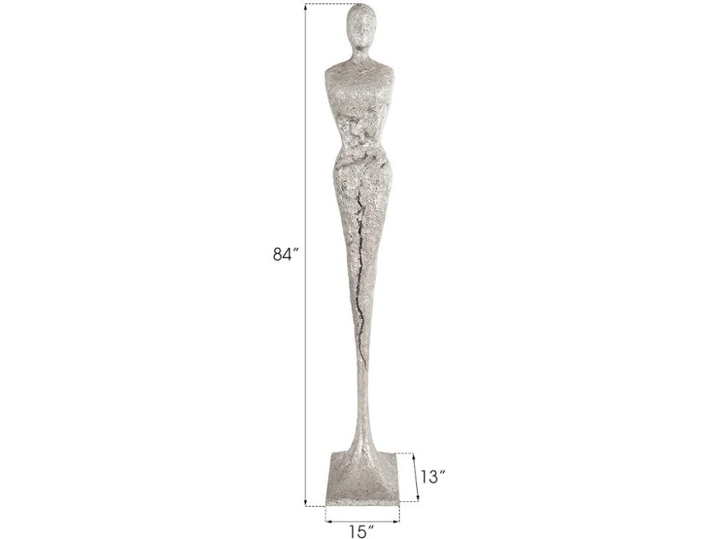 Tall Chiseled Female Sculpture, Resin, Silver Leaf - image 2