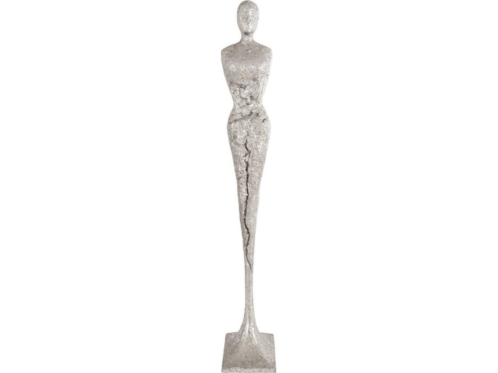 Tall Chiseled Female Sculpture, Resin, Silver Leaf - main image