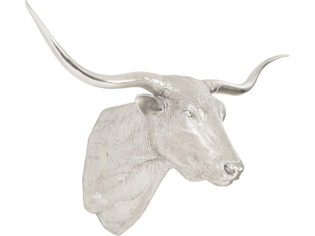 Longhorn Bull Wall Art, Resin, Silver Leaf - image 1