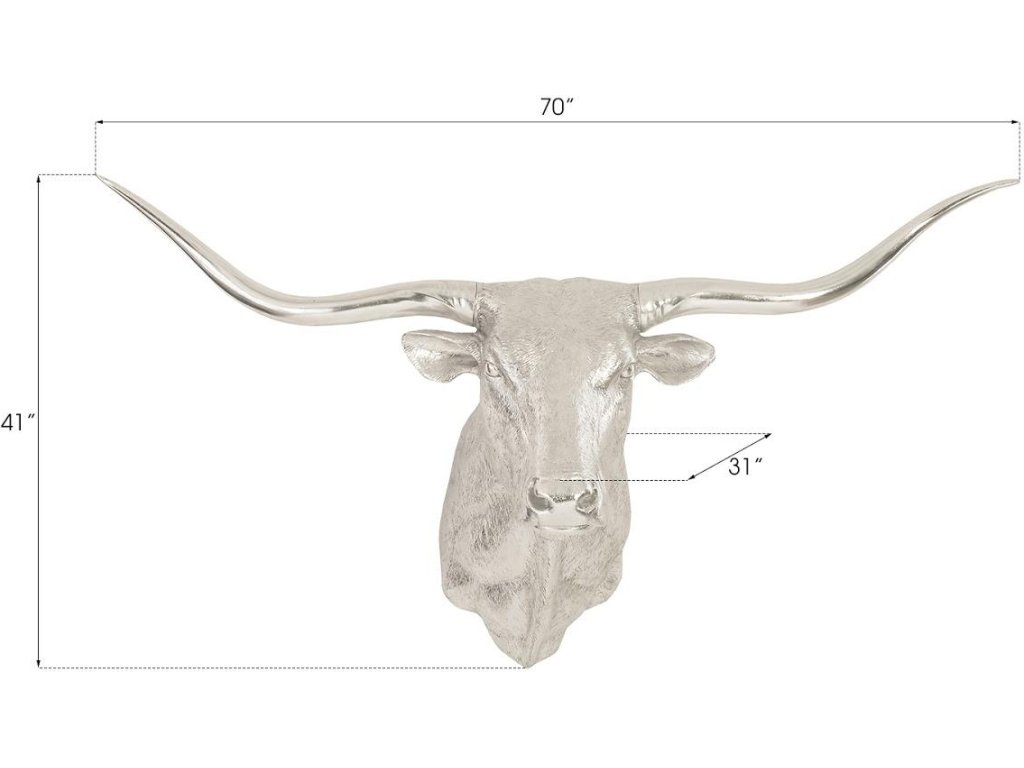 Longhorn Bull Wall Art, Resin, Silver Leaf - image 6