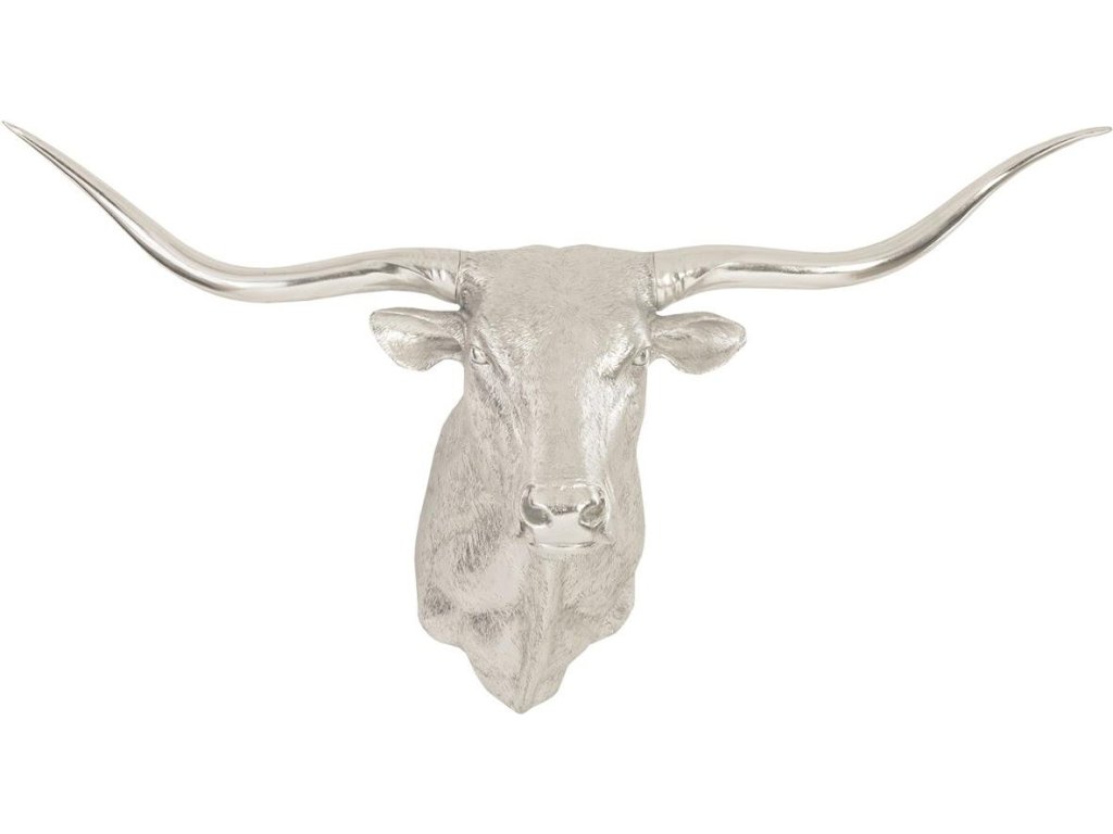 Longhorn Bull Wall Art, Resin, Silver Leaf - main image