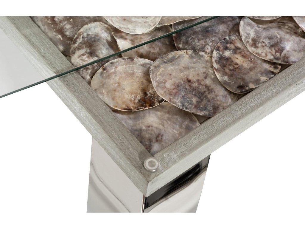 Shell Coffee Table, w/Glass, Ming SS Legs - image 2