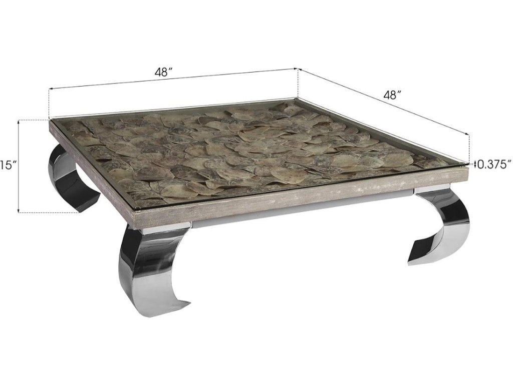 Shell Coffee Table, w/Glass, Ming SS Legs - image 3
