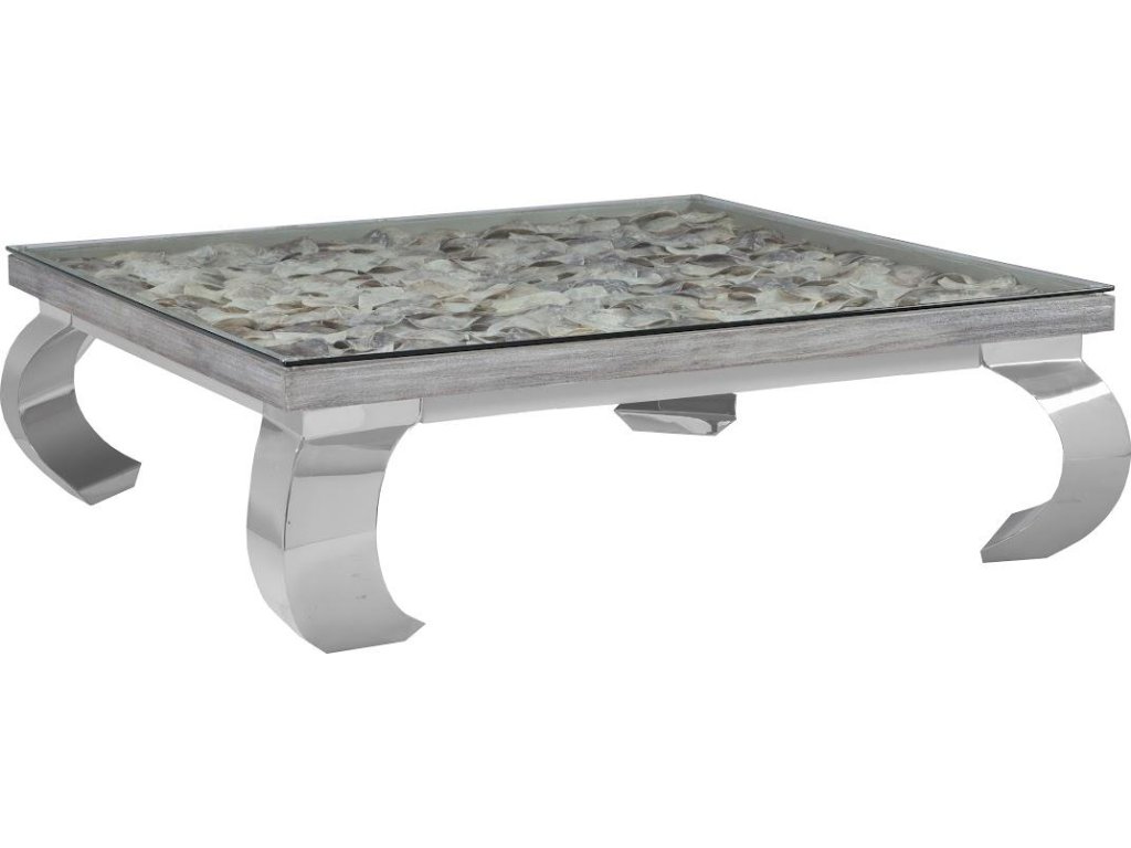 Shell Coffee Table, w/Glass, Ming SS Legs - main image