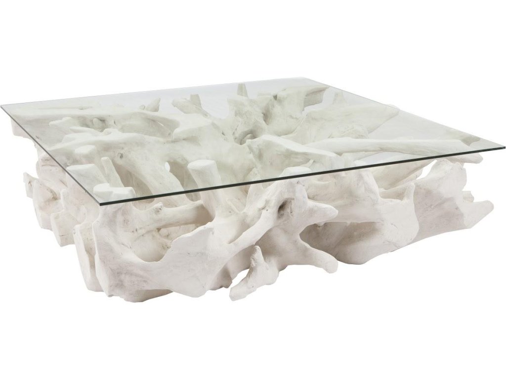 Cast Root Coffee Table, White Stone, With Glass - main image
