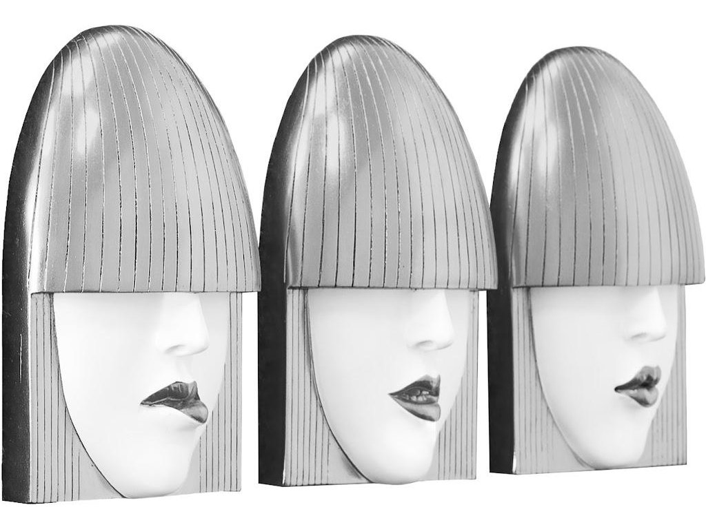 Fashion Faces Wall Art, Small, White and Silver Leaf, Set of 3 - image 1