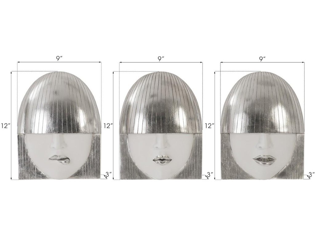 Fashion Faces Wall Art, Small, White and Silver Leaf, Set of 3 - image 6