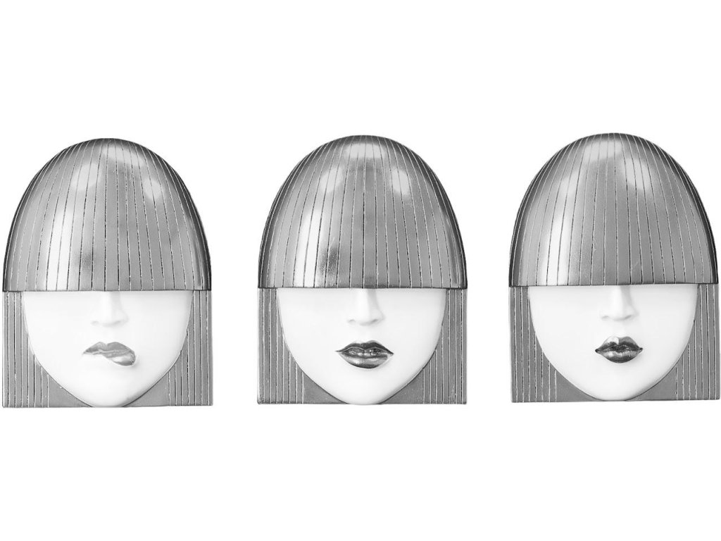 Fashion Faces Wall Art, Small, White and Silver Leaf, Set of 3 - main image