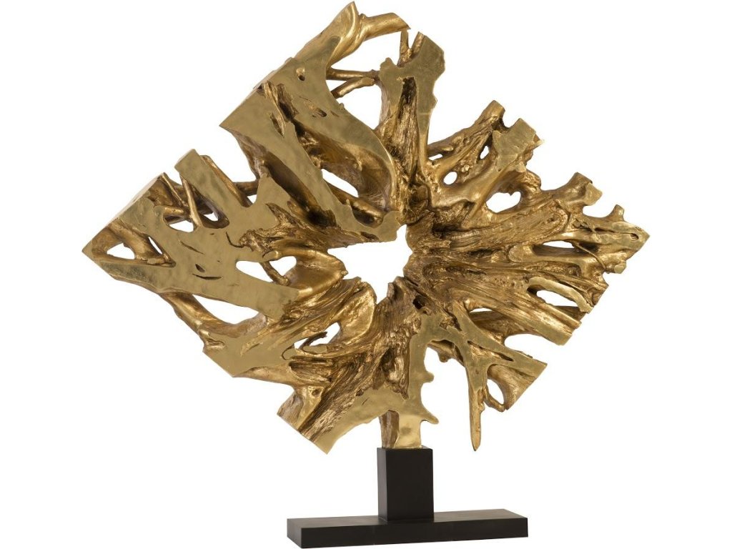 Cast Teak Root Sculpture On Base, Gold leaf - main image