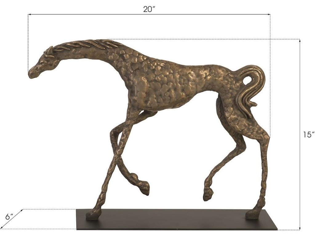 Prancing Horse Sculpture on Black Metal Base, Resin, Bronze Finish - image 4