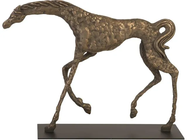 Prancing Horse Sculpture on Black Metal Base, Resin, Bronze Finish