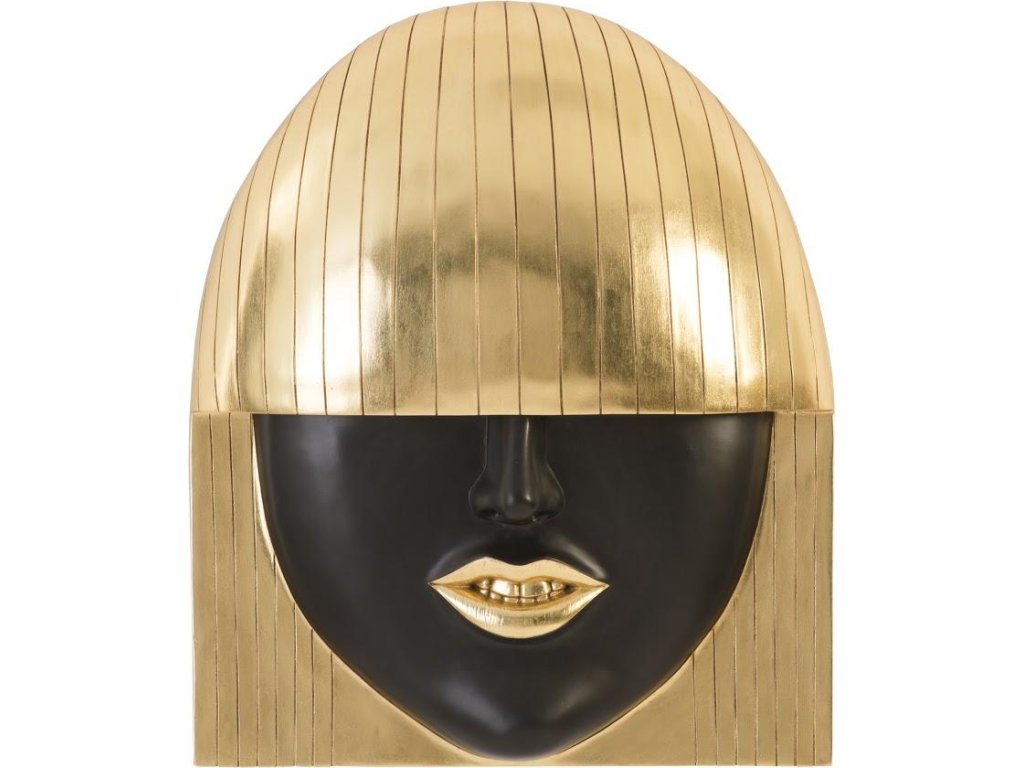 Fashion Faces Wall Art, Large, Smile, Black and Gold Leaf - main image