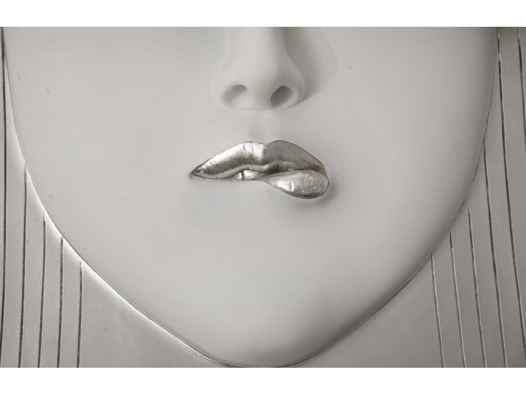 Fashion Faces Wall Art, Large, Pout, White and Silver Leaf - image 2