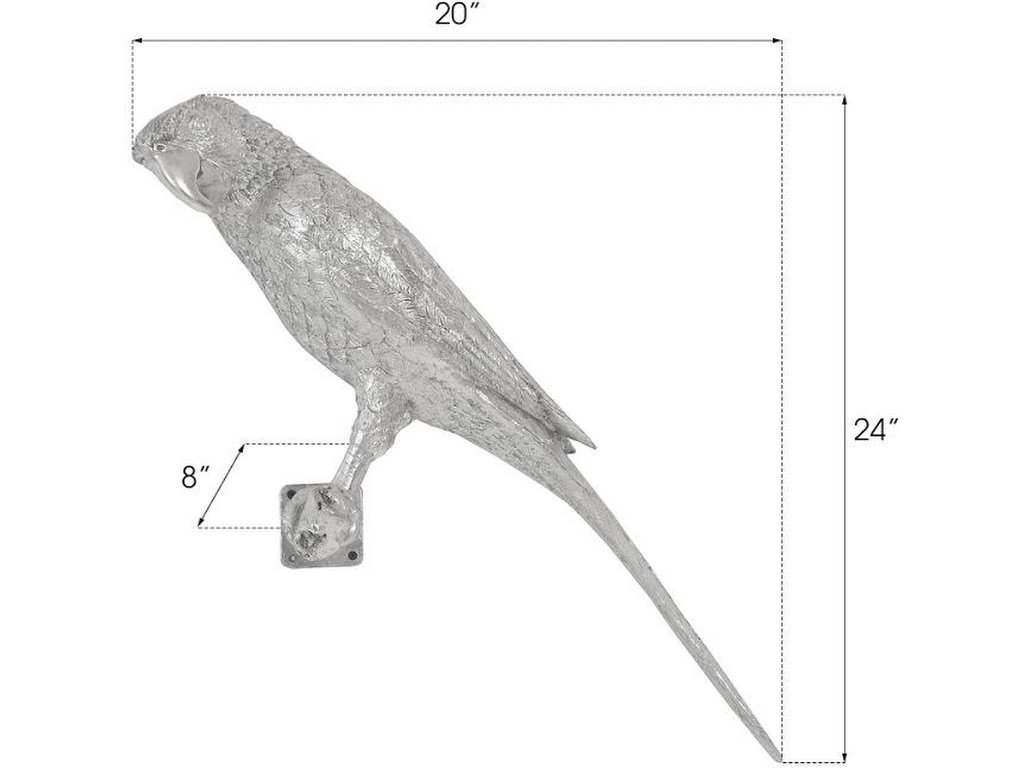 Parrot Looking Left Wall Art, Resin, Silver Leaf - image 6