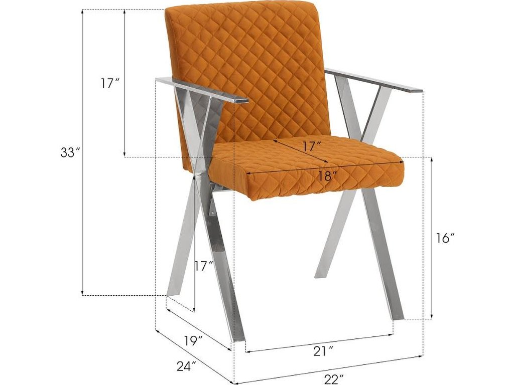 Allure Dining Chair, Quilted Orange, Stainless Steel Frame - image 5