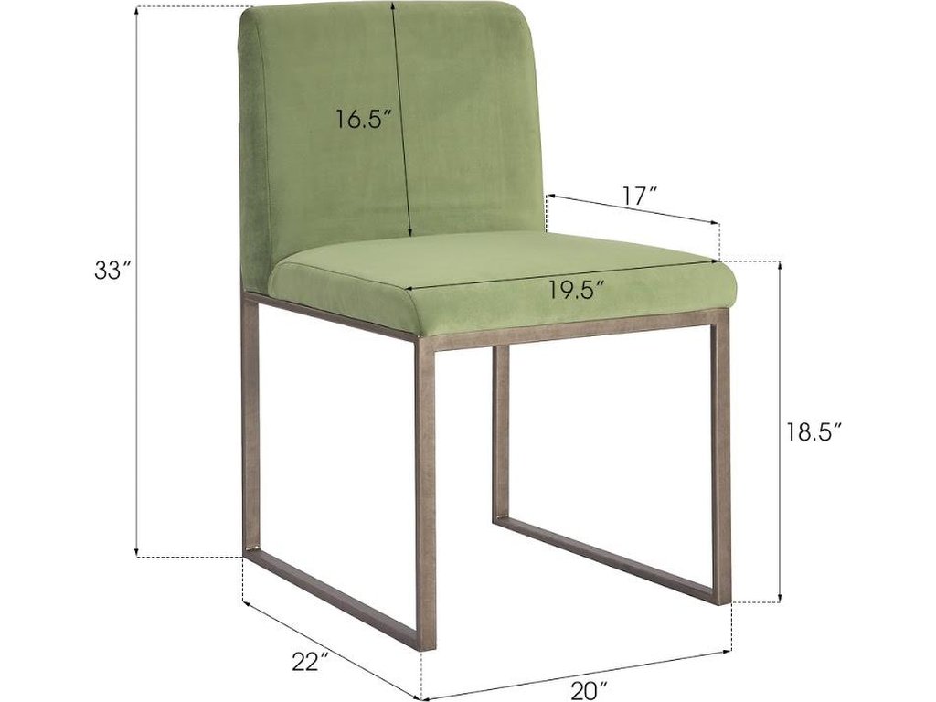 Frozen Dining Chair, Green Velvet Fabric, Industrial Brass Metal Frame - image 3