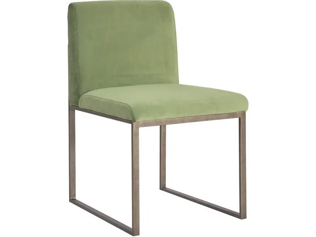 Frozen Dining Chair, Green Velvet Fabric, Industrial Brass Metal Frame