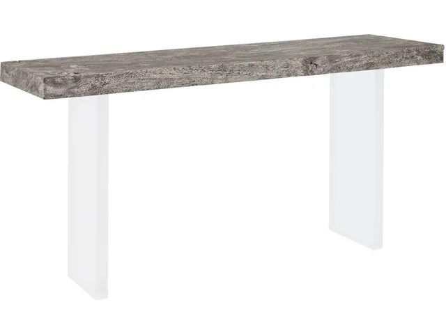 Floating Console Table, Gray Stone Finish, Acrylic Legs