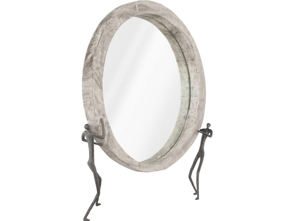 Atlas Mirror, Chamcha Wood, Gray Stone Finish, Metal - image 1