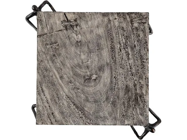 Atlas Side Table, Chamcha Wood, Gray Stone Finish, Metal - Alternative View