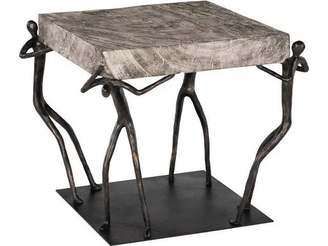Atlas Side Table, Chamcha Wood, Gray Stone Finish, Metal