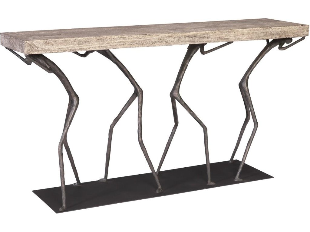 Atlas Console Table, Chamcha Wood, Gray Stone Finish, Metal - main image