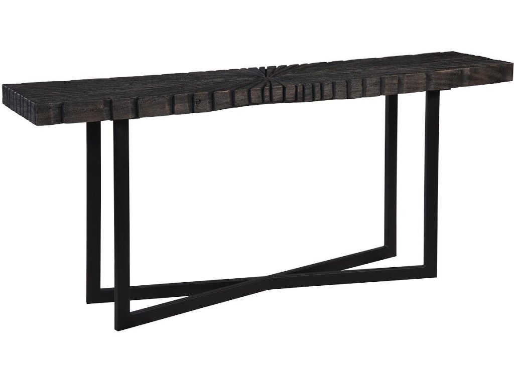 Chainsaw Console Table, Burnt Black, Black Iron Cross Base - main image